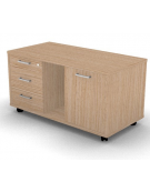 Mobile di servizio su ruote con vano a giorno, anta e cassettiera con chiusura ammortizzata - cm 118x60x61h