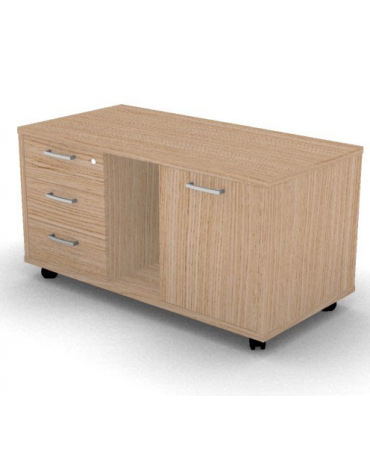 Mobile di servizio su ruote con vano a giorno, anta e cassettiera con chiusura ammortizzata - cm 118x60x61h