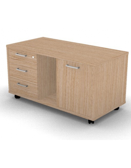 Mobile di servizio su ruote con vano a giorno, anta e cassettiera con chiusura ammortizzata - cm 118x60x61h