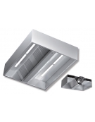 Cappa centrale inox cubica con motore interno per ristorante ed illuminazione con plafoniere a Led cm 200x150x45h