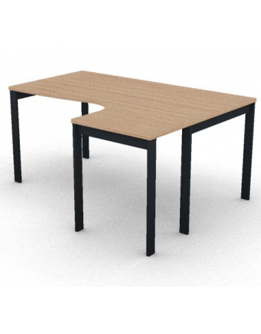 Workstation Dx forma a L, piano melaminico spessore mm 25 e struttura metallica gambe a ponte - Colori a scelta - cm 160x120x74h