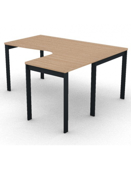 Workstation Dx forma a L, piano melaminico spessore mm 25 e struttura metallica gambe a ponte - Colori a scelta - cm 160x140x74h