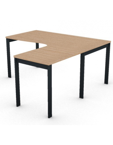 Workstation Dx forma a L, piano melaminico spessore mm 25 e struttura metallica gambe a ponte - Colori a scelta - cm 160x160x74h