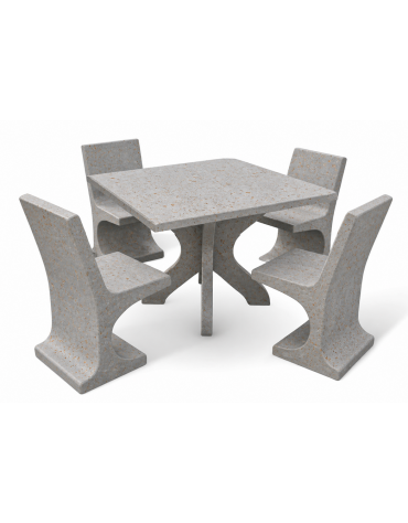 Set pic nic in cemento colore Grigio travertino - 1 tavolo quadrato cm 110x110x75h e 4 sedute con schienale  - Conforme ai CAM