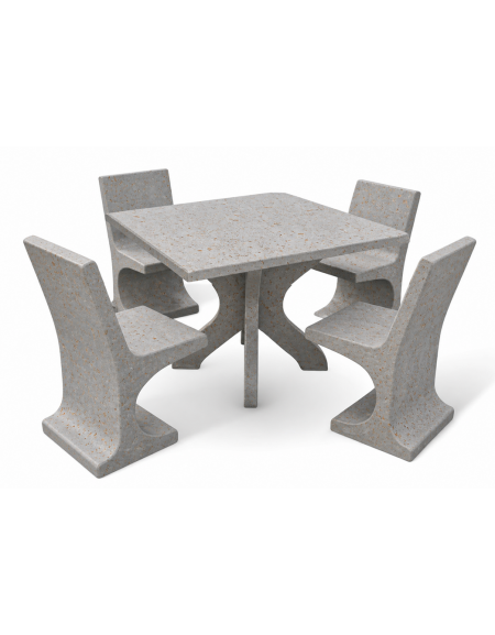 Set pic nic in cemento colore Grigio travertino - 1 tavolo quadrato cm 110x110x75h e 4 sedute con schienale  - Conforme ai CAM