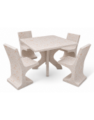 Set pic nic in cemento colore Bianco travertino - 1 tavolo quadrato cm 110x110x75h e 4 sedute con schienale  - Conforme ai CAM