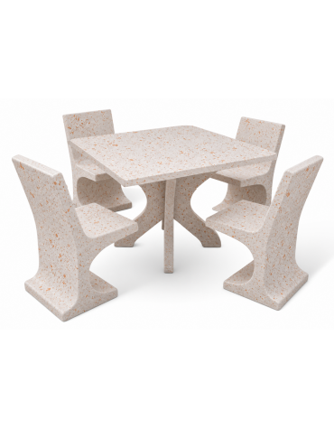 Set pic nic in cemento colore Bianco travertino - 1 tavolo quadrato cm 110x110x75h e 4 sedute con schienale  - Conforme ai CAM