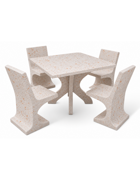 Set pic nic in cemento colore Bianco travertino - 1 tavolo quadrato cm 110x110x75h e 4 sedute con schienale  - Conforme ai CAM