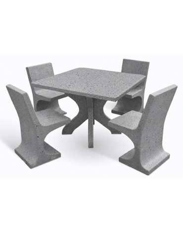 Set pic nic in cemento IDROREPELLENTE colore Grigio pietra - 1 tavolo quadrato cm 110x110x75h e 4 sedute con schienale  - CAM