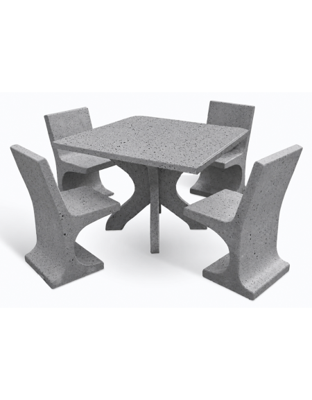 Set pic nic in cemento IDROREPELLENTE colore Grigio pietra - 1 tavolo quadrato cm 110x110x75h e 4 sedute con schienale  - CAM