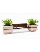 PANCHINA CON SCHIENALE E SEDUTA IN LEGNO TRA 2 FIORIERE QUADRATE IN CEMENTO COLORE BIANCO TRAVERTINO - CM 340x90x85H - CAM