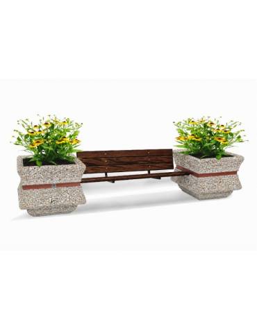 PANCHINA CON SCHIENALE E SEDUTA IN LEGNO TRA 2 FIORIERE QUADRATE IN CEMENTO COLORE GRIGIO SABBIATO - CM 340x90x85H - CAM