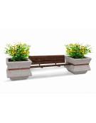 PANCHINA CON SCHIENALE E SEDUTA IN LEGNO TRA 2 FIORIERE QUADRATE IN CEMENTO COLORE BIANCO SABBIATO - CM 340x90x85H - CAM