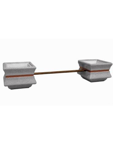 PANCHINA CON SEDUTA IN LEGNO TRA 2 FIORIERE QUADRATE IN CEMENTO COLORE GRIGIO PIETRA - CM 340x90x65H - Conforme ai CAM