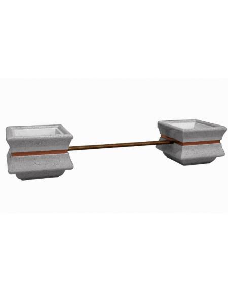 PANCHINA CON SEDUTA IN LEGNO TRA 2 FIORIERE QUADRATE IN CEMENTO COLORE GRIGIO PIETRA - CM 340x90x65H - Conforme ai CAM