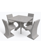 Set picnic in cemento IDROREPELLENTE colore Grigio travertino - 1 tavolo quadrato cm 110x110x75h e 4 sedute con schienale  - CAM