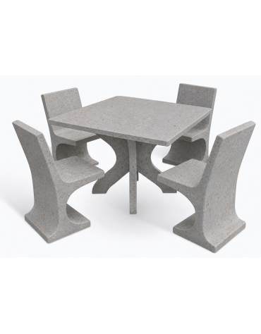 Set picnic in cemento IDROREPELLENTE colore Grigio travertino - 1 tavolo quadrato cm 110x110x75h e 4 sedute con schienale  - CAM