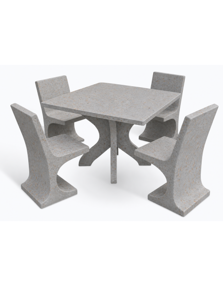 Set picnic in cemento IDROREPELLENTE colore Grigio travertino - 1 tavolo quadrato cm 110x110x75h e 4 sedute con schienale  - CAM