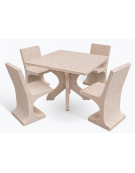 Set picnic in cemento IDROREPELLENTE colore Bianco travertino - 1 tavolo quadrato cm 110x110x75h e 4 sedute con schienale  - CAM