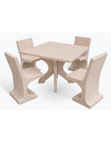 Set picnic in cemento IDROREPELLENTE colore Bianco travertino - 1 tavolo quadrato cm 110x110x75h e 4 sedute con schienale  - CAM