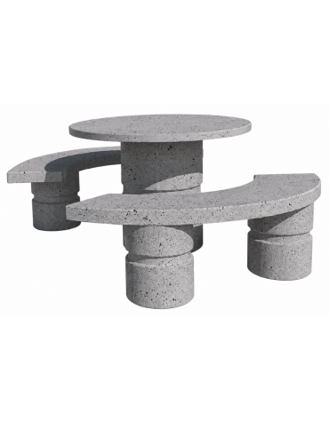 Set pic nic in cemento colore Grigio pietra - 1 tavolo circolare cm Ø110x75h e 2 panche curve cm Ø180x45h - Conforme ai CAM