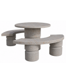 Set pic nic in cemento colore Grigio travertino - 1 tavolo circolare cm Ø110x75h e 2 panche curve cm Ø180x45h - Conforme ai CAM