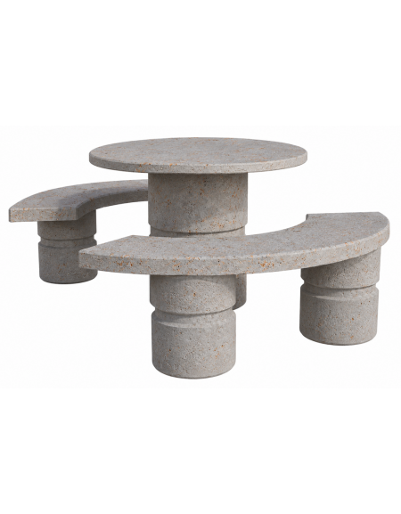 Set pic nic in cemento colore Grigio travertino - 1 tavolo circolare cm Ø110x75h e 2 panche curve cm Ø180x45h - Conforme ai CAM
