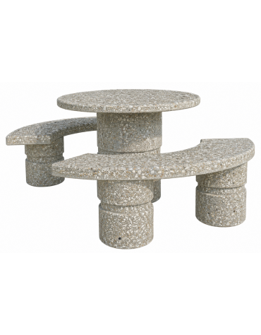 Set pic nic in cemento colore Grigio sabbiato - 1 tavolo circolare cm Ø110x75h e 2 panche curve cm Ø180x45h - Conforme ai CAM