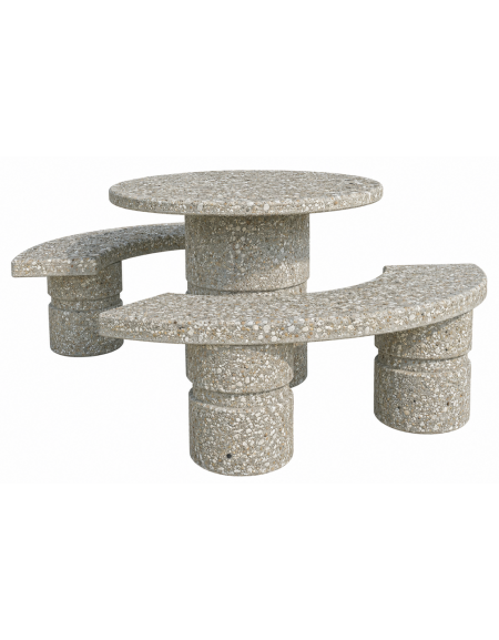 Set pic nic in cemento colore Grigio sabbiato - 1 tavolo circolare cm Ø110x75h e 2 panche curve cm Ø180x45h - Conforme ai CAM