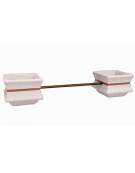 PANCHINA CON SEDUTA IN LEGNO TRA 2 FIORIERE QUADRATE IN CEMENTO COLORE BIANCO PIETRA - CM 340x90x65H - Conforme ai CAM