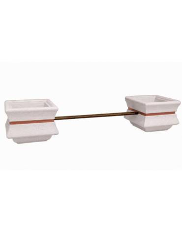 PANCHINA CON SEDUTA IN LEGNO TRA 2 FIORIERE QUADRATE IN CEMENTO COLORE BIANCO PIETRA - CM 340x90x65H - Conforme ai CAM