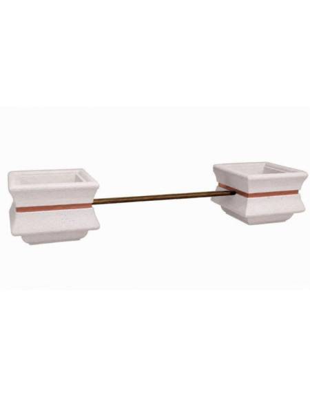 PANCHINA CON SEDUTA IN LEGNO TRA 2 FIORIERE QUADRATE IN CEMENTO COLORE BIANCO PIETRA - CM 340x90x65H - Conforme ai CAM