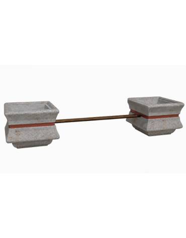 PANCHINA CON SEDUTA IN LEGNO TRA 2 FIORIERE QUADRATE IN CEMENTO COLORE GRIGIO TRAVERTINO - CM 340x90x65H - Conforme ai CAM