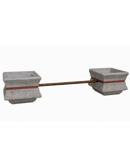 PANCHINA CON SEDUTA IN LEGNO TRA 2 FIORIERE QUADRATE IN CEMENTO COLORE GRIGIO TRAVERTINO - CM 340x90x65H - Conforme ai CAM