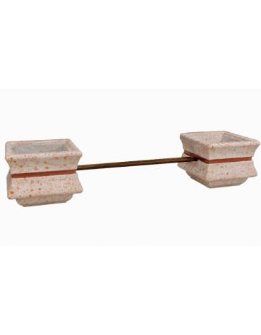 PANCHINA CON SEDUTA IN LEGNO TRA 2 FIORIERE QUADRATE IN CEMENTO COLORE BIANCO TRAVERTINO - CM 340x90x65H - Conforme ai CAM