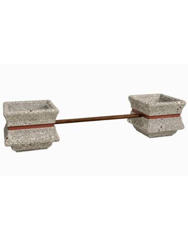 PANCHINA CON SEDUTA IN LEGNO TRA 2 FIORIERE QUADRATE IN CEMENTO COLORE GRIGIO SABBIATO - CM 340x90x65H - Conforme ai CAM