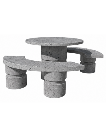 Set pic nic in cemento IDROREPELLENTE colore Grigio pietra - 1 tavolo circolare cm Ø110x75h e 2 panche curve cm Ø180x45h - CAM