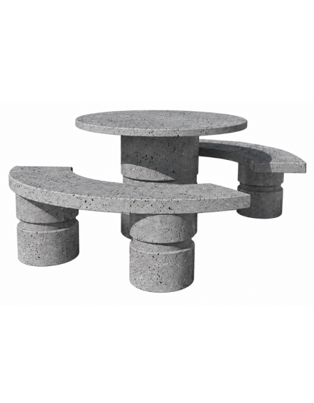 Set pic nic in cemento IDROREPELLENTE colore Grigio pietra - 1 tavolo circolare cm Ø110x75h e 2 panche curve cm Ø180x45h - CAM