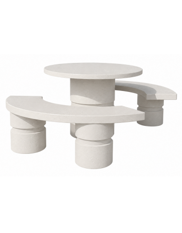 Set pic nic in cemento IDROREPELLENTE colore Bianco pietra - 1 tavolo circolare cm Ø110x75h e 2 panche curve cm Ø180x45h - CAM