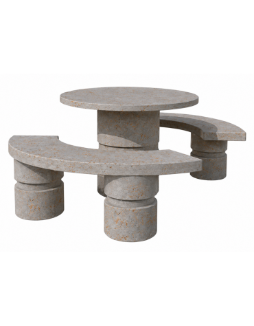 Set pic nic in cemento IDROREPELLENTE colore Grigio travertino - 1 tavolo circolare cm Ø110 e 2 panche curve cm Ø180 - CAM