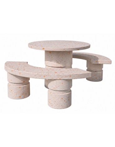 Set pic nic in cemento IDROREPELLENTE colore Bianco travertino - 1 tavolo circolare cm Ø110 e 2 panche curve cm Ø180 - CAM
