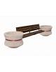 Panchina con schienale e seduta in legno fra 2 fioriere tonde in cemento colore Bianco travertino - cm 340x90x85h - CAM