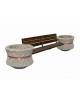 Panchina con schienale e seduta in legno fra 2 fioriere tonde in cemento colore Grigio sabbiato - cm 340x90x85h - CAM