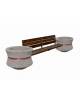 Panchina con schienale e seduta in legno fra 2 fioriere tonde in cemento colore Bianco sabbiato - cm 340x90x85h - CAM