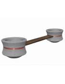 Panchina con seduta in legno fra 2 fioriere tonde in cemento colore Grigio pietra  - cm 340x90x65h - Conforme CAM