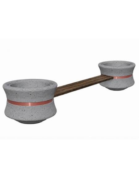 Panchina con seduta in legno fra 2 fioriere tonde in cemento colore Grigio pietra  - cm 340x90x65h - Conforme CAM