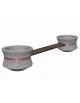 Panchina con seduta in legno fra 2 fioriere tonde in cemento colore Grigio pietra  - cm 340x90x65h - Conforme CAM