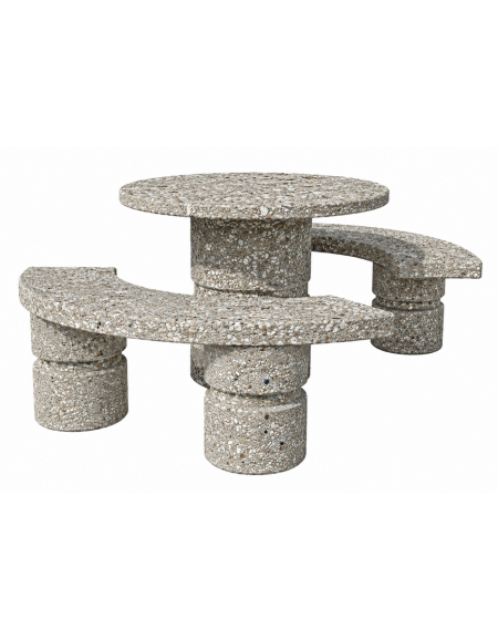 Set pic nic in cemento IDROREPELLENTE colore Grigio sabbiato - 1 tavolo circolare cm Ø110x75h e 2 panche curve cm Ø180x45h - CAM