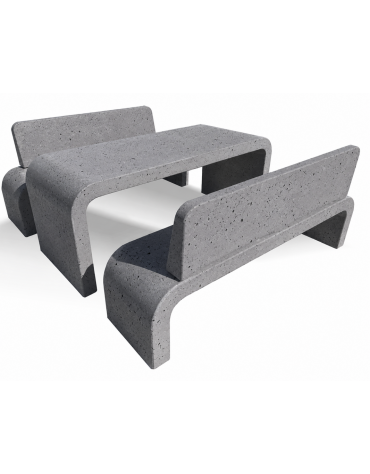 Set pic nic in cemento colore Grigio pietra - 1 tavolo e 2 panchine con fianchi curvi - Lunghezza cm 200 - Conforme ai CAM
