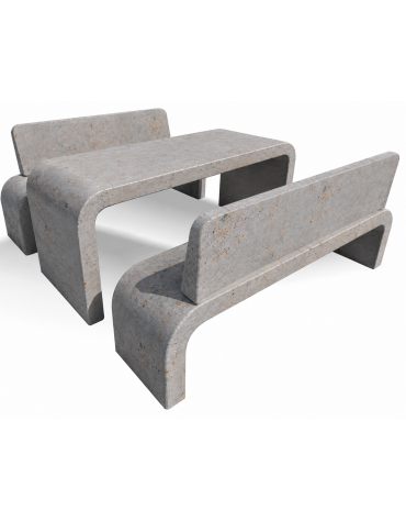 Set pic nic in cemento colore Grigio travertino - 1 tavolo e 2 panchine con fianchi curvi - Lunghezza cm 200 - Conforme ai CAM